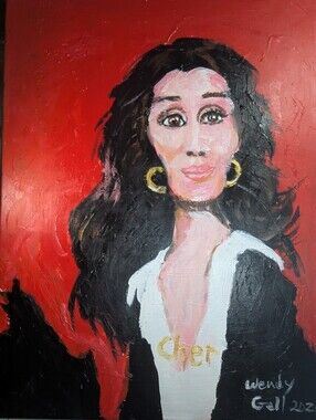 Wendy Gell painting portrait of Cher.